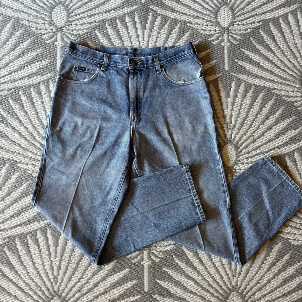 Vintage 90s Lee Jeans Mens 36x32 Light Wash Straight Leg USA Denim grunge